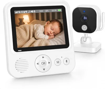 Monitor de Bebé BURNNOVE con Cámara 2.8", Monitor sin WiFi con Pantalla IPS, Batería de 2000mAh hasta 96H en Modo VOX, Ni