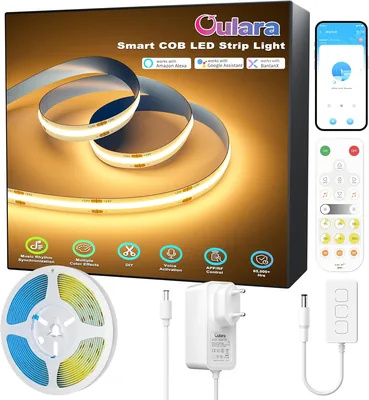 Oulara Lámpara de Banda LED COB WiFi 3M Calor Blanco 2700K, Regulable, Kit de 24V para Trabajo Inteligente con Alexa/Google Assistant