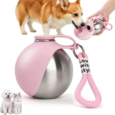 LTFIOON Borraccia per Cani Portatile 285ml in Acciaio Inox con Ciotola Pieghevole Anti-perdite