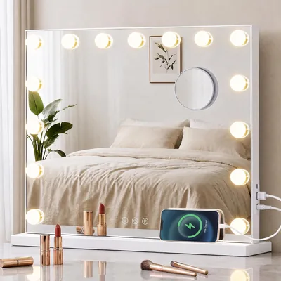 Sonics Berit LWM221WC02 Specchio per Trucco con Luci, 15 LED Regolabili, 3 Colori, Ingrandimento 10x