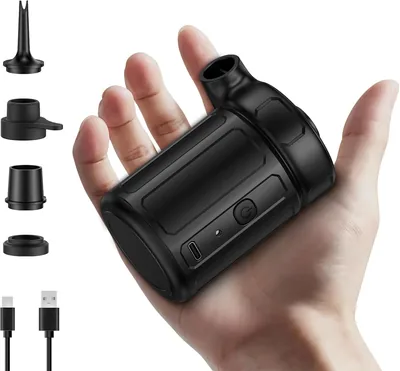 SUPPOU Elektrische Luftpumpe, 6000 mAh Akku-Luftpumpe, Metallflügel verbessen, 4 Aufsätze, Camping
