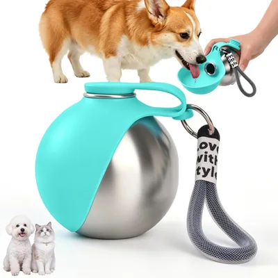 LTFIOON Bebe Perros Portátil, Botella de Agua para Perro de Acero Inoxidable de 285 ml, Botella sin Derrame con Bol Silicona Doblable, Portátil - 14% de Descuento