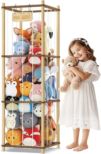Stuffed Animal Storage, Two-Tone Wood Toy Storage, Space Save Stuffy Toy Organizer