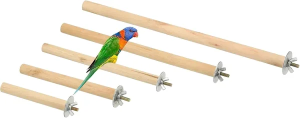 5 Pcs Bird Perch Stand, Wooden Paw Grinding Stick Toy for Parakeets,Bird Cage Accessories, Parrot Perch with 5 Sizes, Natural Wood Perch for Conure Budgie Small Birds