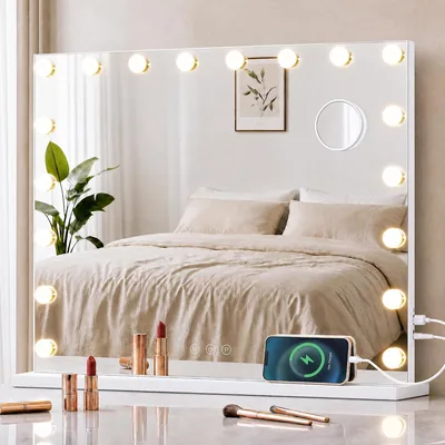 SONGMICS Hollywood LED-Makeupspiegel mit 18 LLEDs und dimmbarem Licht | BERIT Collection LWM223WC02