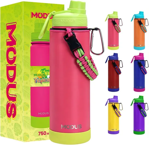 Garrafa T rmica 750ml - Parede Dupla de Isolamento 24horas Gelado, Base Emborrachada Anti Derrapante, Anti Vazamento, BPA Free (Rosa Fluorescente)