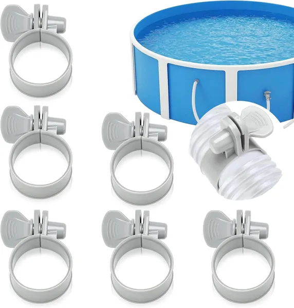 Pack of 6 Hose Clamps Pool Hose 32-38 mm Plastic, Adjustable Hose Clamps, Filter Pump Hose Clamps