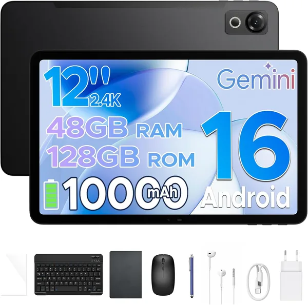 P12 Tablet 12 Pulgadas con Pantalla 2.4K 120Hz, Android 16, IA Gemini, Batería 10000mAh, 48GB+128GB/2TB, Procesador Unisoc T7280