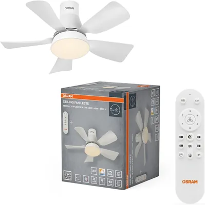 Ventilateur de plafond Osram LED, Blanc, 21 W, 1200 lumens, 3000/4000/6500 K, 445 mm, angle d'éclairage 110°, durée de vie 20 000 heures, IP20 - Meilleure offre