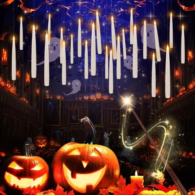 LIVEN 24 Pcs Bougies LED Magiques Flottantes pour Halloween, Flammes Fictives avec 2 Baguettes Magiques - Ensemble de Bougies