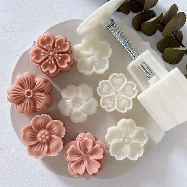 White Mold with 6 Petals 30g Mooncake Mould Hand Press Cookie Stamps, Cherry Blossom Flower Stamps