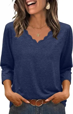 WIHOLL 3/4 Sleeve Women's Blouses V Neck Shirts Summer Fall Fashion Best Deal