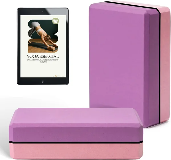 MOLIMILL Yoga Block 2 Units EVA Foam + Exercise Book Yoga with Brick | Ideal Yoga Brick for Pilates, Yoga, Fitness and Gym