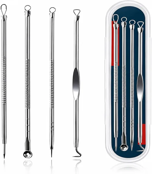 Kit Removedor de Cravos e Espinhas Profissional 4 Pe as em A o Inox com Estojo | Extrator Facial para Limpeza de Pele | Ferramentas Antideslizantes Reutiliz veis