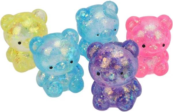 5Pcs Bear Squish Toys Squishy Stress Balls Mixed Color Soft Flexible TPR Stress Relief Slow Rising Squeeze Toys for Kids Adults Home Office and Relaxation Use