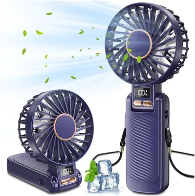 Handheld Fan 4500mAh, Draagbare Ventilator met 20 uur Batterijduur, 5 Verstelbare Snelheden, LED-scherm, 180° Verstelbaar 3-in-1 Mini Ventilator
