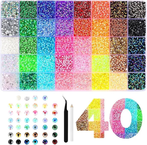40 Colors Rhinestones Bedazzling Kit, 32000 Pcs 3mm/4mm/5mm Flatback Gems With Tools