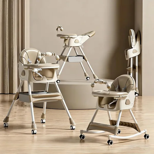 Convertible Baby High Chair, 3-in-1 Multifunctional Feeding, Adjustable Recline & Detachable Tray