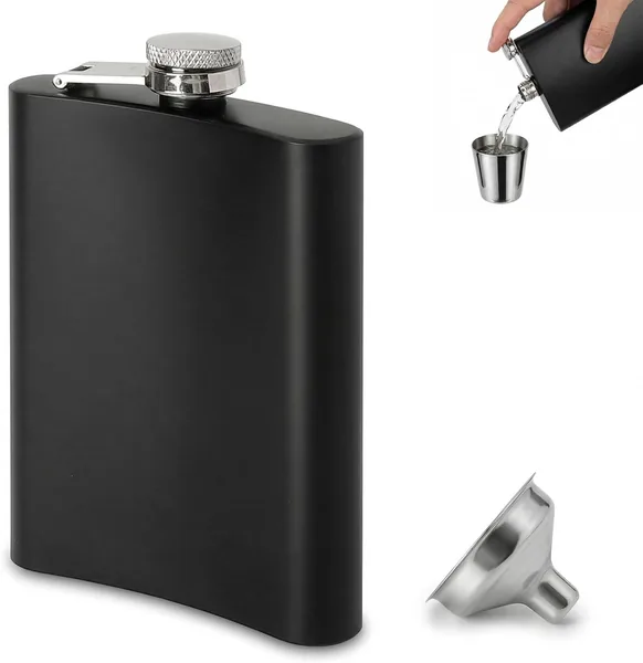 TLDBATICE 20ml Svart Matt Rostfritt Stäl Fickplunta Set med Tratt - Läckagesäker & Kompakt