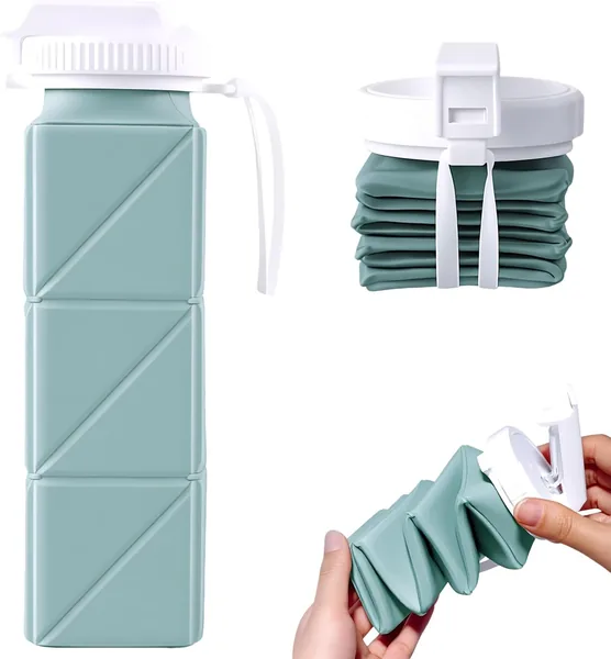 Collapsible Water Bottles 620ml, Reusable Silicone Foldable Travel Water Bottle, BPA-Free Portable Leak Proof for Cycling Gym Camping Hiking Sport