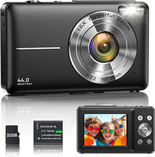 Digital Camera 1080P 44MP Vlogging Camera for Kids Boys FHD Compact Portable