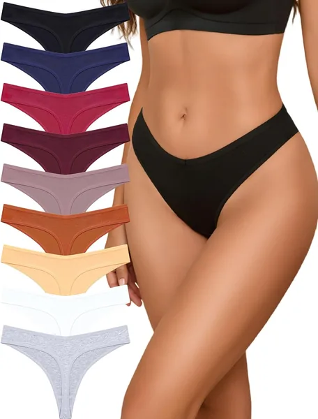 Sth Big Cotton Underwear for Women Breathable Sexy V-waisted Thongs Soft Stretchy Ladies Panties 9 Pack