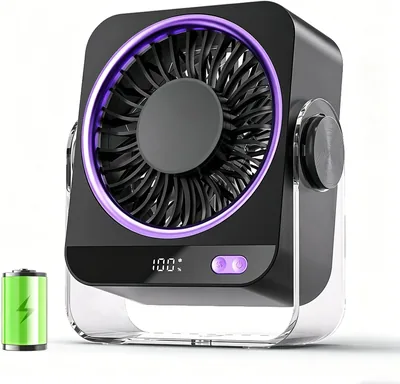 Ventilador FGHB Portátil, Batería Recargable USB de 4000mAh, Ventilador de Mesa Silencioso con Ajuste de 180°, 5 Velocidades para Casa y Oficina