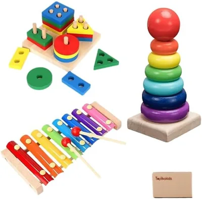 Montessori Kids Toys Set 3 in 1 Educational Wooden Blocks