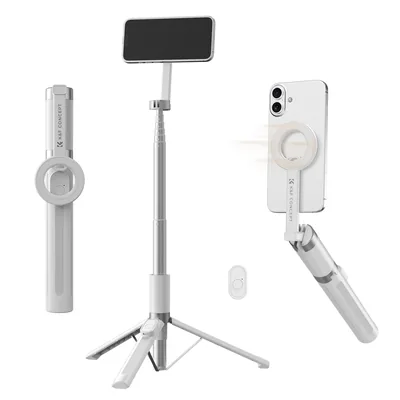 K&F CONCEPT 180cm Aluminium Magnetisk Stånd för Mobiltelefon, White | Magnetiskt Expanderbar Stånd med Bluetooth-kontrol, 3 Axis