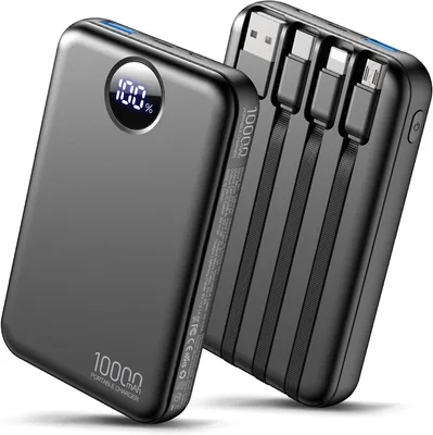 10000mAh Power Bank with 4 Cables - Fast Charging USB C Battery Pack