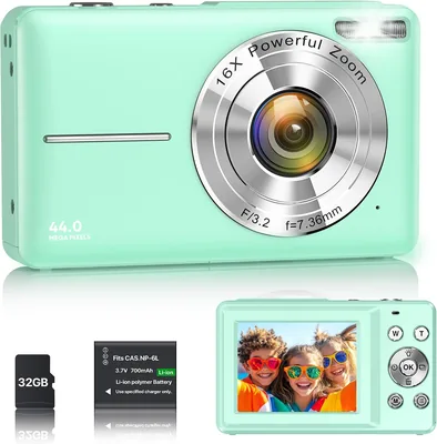 Cámara Digital 1080p 44MP para Vlogging, Compacta y Portátil con Pantalla de 2.4" y Zoom de 16x, Anti-Vibración - 21% de Descuento