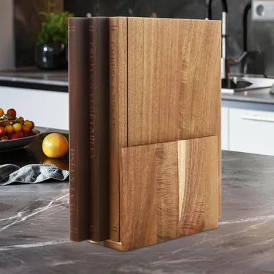 LOLYSIC Book Cutting Boards Set of 3 with Stand - Solid Wood Cutting Boards