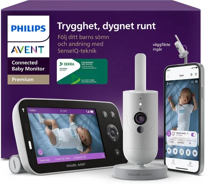 Philips AVENT Premium Connectad Babyföremal med App - 1080p HD Kamera, Sömn och Andningstracking med AI, Kryddas Översättning