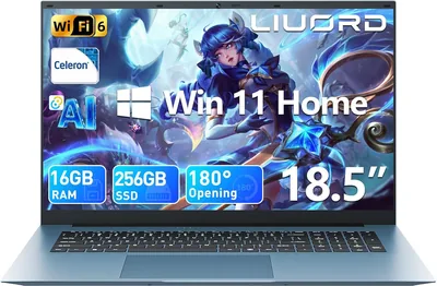 Liuord Laptop 18,5 Zoll, 16GB RAM, 256GB SSD, AI-Unterstützung, Core i3 bis zu 3,9 GHz, 8000mAh Akku, Windows 11, WiFi 6