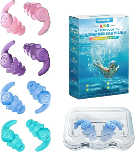 4 Paires de Plugs d'Oreilles de Natation pour Enfants (4-12 ans), Protections Anti-Eau en Silicone Souple pour Filles et Garçons