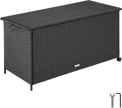 Tectake Dynbox: Lätt aluminiumskadad lagringskas med utskjurt UV-bestående polyrattan och gasväxelsystem, 15% avrundning