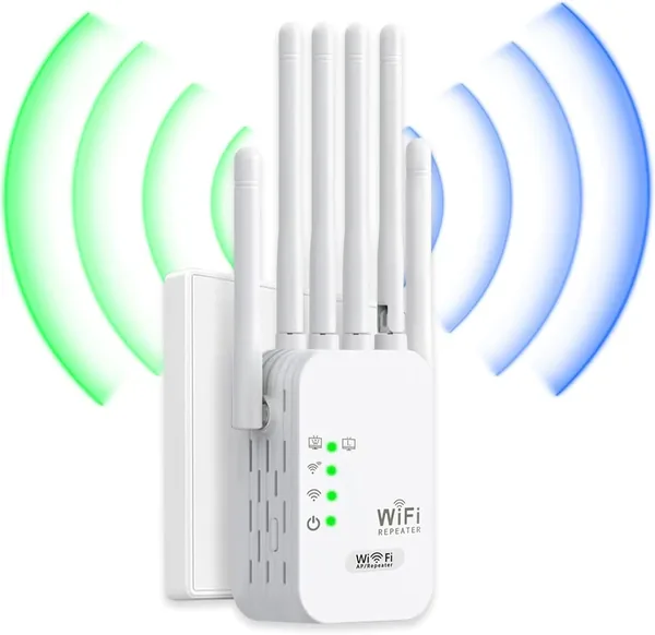 Répéteur WiFi Puissant 1200 Mbps - Amplificateur WiFi de Dernière Technologie avec 6 Antennes - Couvre jusqu'à 10 000 m²