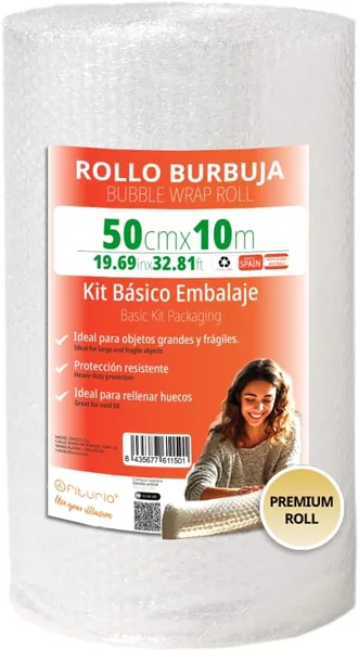 OFITURIA Bubble Wrap Packaging 50 cm x 10 m - Blister Film Transparent and Flexible for Protection during Shipping - Reusable Packaging Film for Household, Commercial and Moving