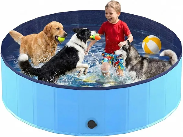 Vouwbare hondentuin van schraapbestendig PVC, Ø 200 cm, hoogte 30 cm, antisliplaag en afvoerstopper, snel leeg te pompen