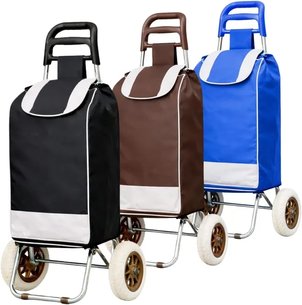 Carrinho de Compras Dobr vel com 2 Rodas Grandes Bolsa Remov vel Estrutura Refor ada Bolso com Z per Suporta at 30 kg (Preto)