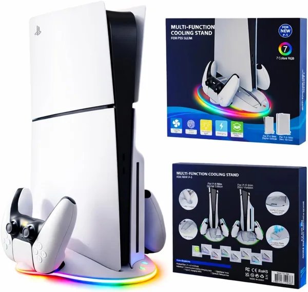 Suporte Cooler de Resfriamento RGB Carregador Controle Compat vel com Console PS5 Slim Playstation