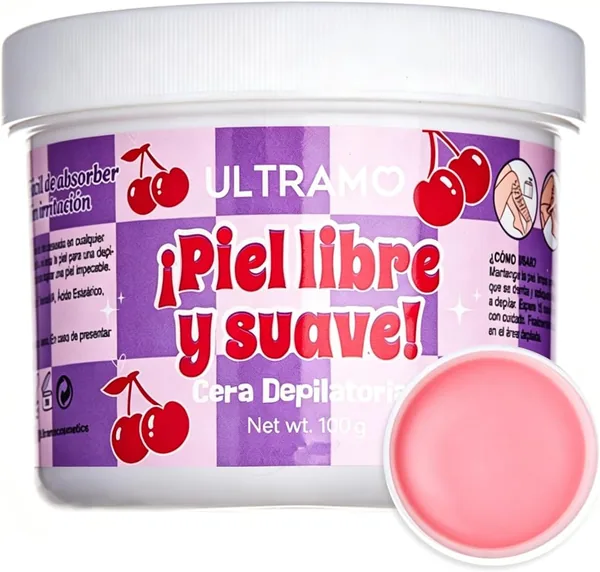 ULTRAMO Cera Depilatoria Suave 1pzs | Depilación Sin Dolor, Fácil de Calentar, Deja la Piel Limpia y Suave, Para Cuerpo Completo y Áreas Sensibles, 100g (Cereza) - 13% de Descuento