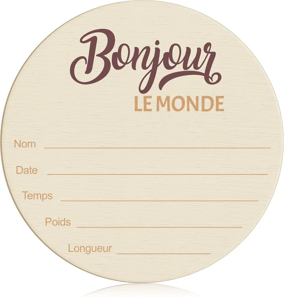 French Baby Announcement Sign 5.9 inch Hello World Newborn Welcome Sign Double-Sided Wooden Birth Announcement Sign Birth Baby Name Plaques Gender Neutral for Photo Props Hospital 