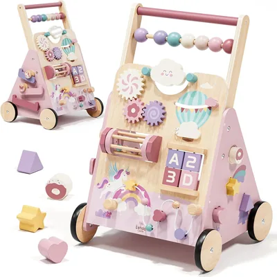 Lehoo Castle Holzhorner Wanderer, Einhornwanderer, Geschenk, 1 Jahr Mädchen | Baby-Wanderer mit 10-in-1 Aktivitätszentrum, Geschwindigkeitsregelung, FSC