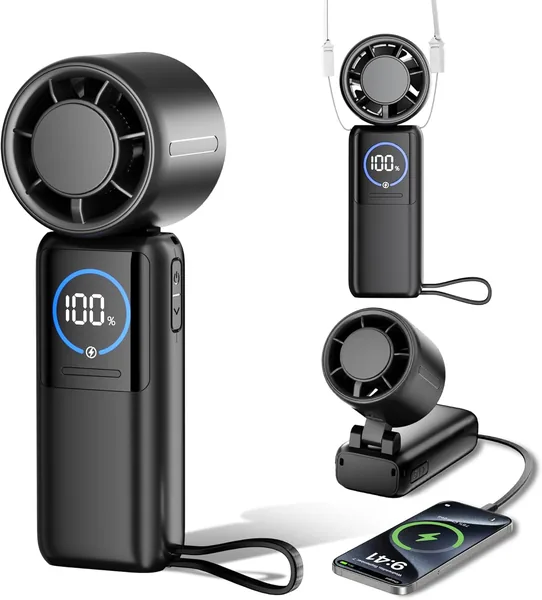 Ventilatore Portatile Ricaricabile USB Mini, 5 Velocità con Display LED