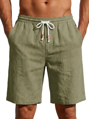 Shorts en lin pour hommes Runcati Été légers en coton simple sport plage décontracté avec taille élastique et poches - Meilleur Prix