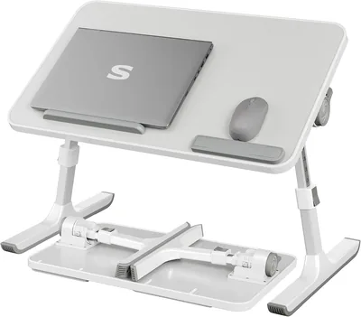 SONGMICS Islande Kollektion LLD117G101 Laptop-Tisch Bett-Tisch mit Schublade, Holz-Chipboard, Aluminiumlegierung und ABS-Plastik, 5