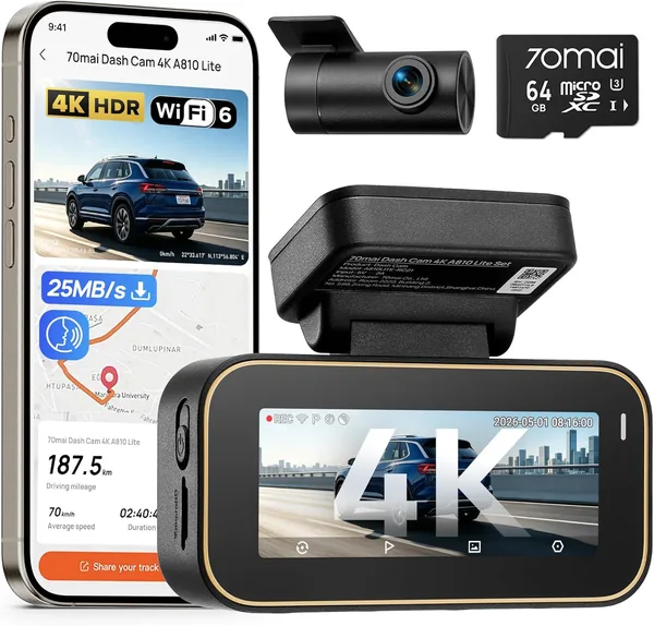 70mai A810 Lite 4K Dash Cam Front and Rear