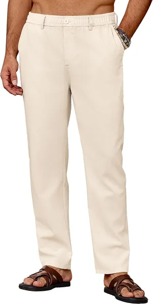 Pantalons légers en lin COOFANDY pour hommes - Été, décontracté, plage, avec poches et taille élastique - Meilleur prix