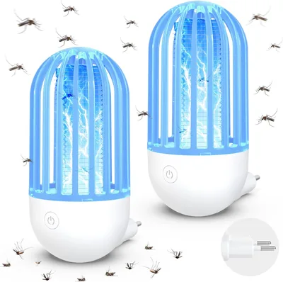 Insektenvernichter Elektrische Fliegenfalle Indoor Stecker 2 Stück, 2100 V UV Mückenlampe Mückenfalle Mückenabwehr mit LED Licht